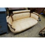 An Edwardian inlaid tub framed settee, length 150cm, depth 60cm, height 66cm