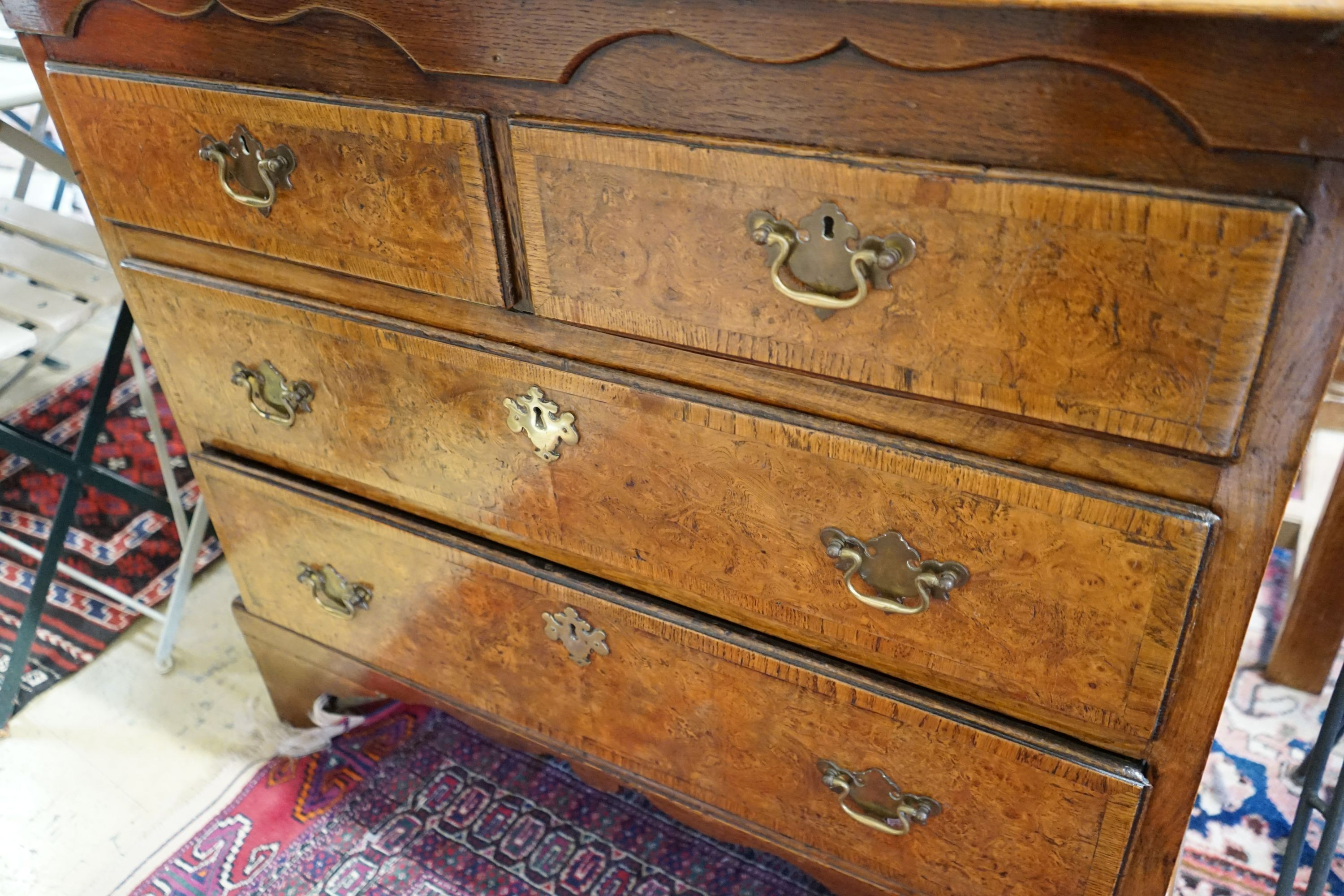 A George III and later banded pollard oak four drawer chest on bracket feet, width 93cm, depth 49cm, - Image 3 of 3