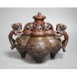 A 19th century Chinese bronze quatrefoil censer, with four character mark - 19cm high