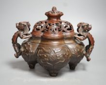 A 19th century Chinese bronze quatrefoil censer, with four character mark - 19cm high