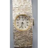 A lady's 1960's textured 9ct white gold Bueche Girod manual wind bracelet wrist watch, 16.5cm,