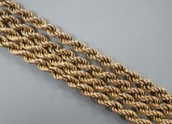 A modern 9ct gold rope twist necklace, 74cm,18.8 grams.