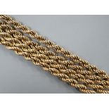 A modern 9ct gold rope twist necklace, 74cm,18.8 grams.
