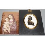 A Limoges style painted pottery plaque - Madonna and child, together with a Victorian reverse