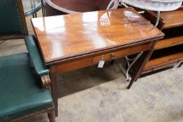 A George III rectangular mahogany folding tea table, width 91cm, depth 44cm, height 76cm