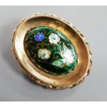 A 1960's 9ct gold and polychrome enamel set oval pendant locket, 42mm, gross 14 grams.