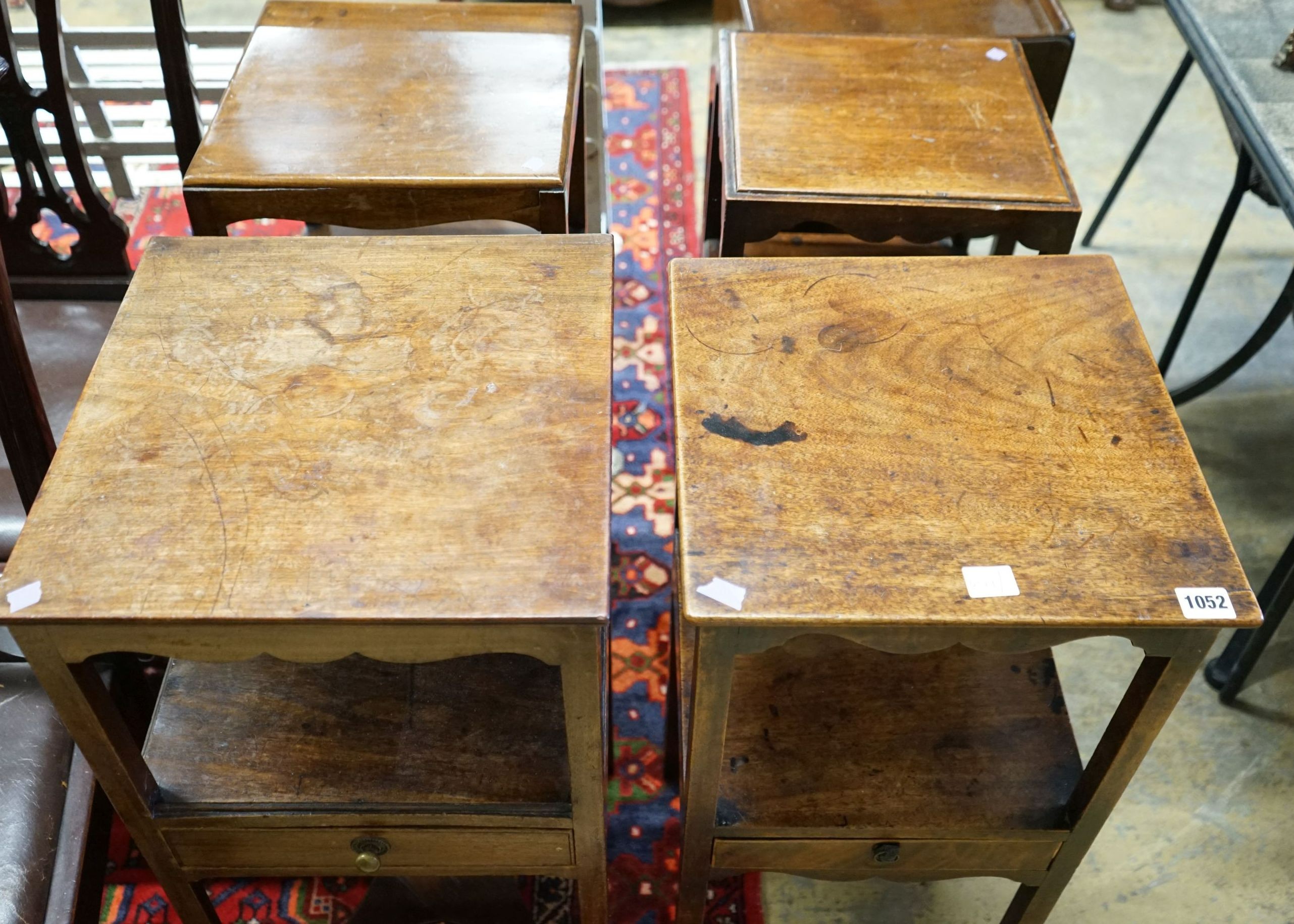 Four George III and later mahogany two tier washstands, largest width 37cm, depth 36cm, height 82cm - Image 2 of 4