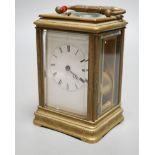 A late 19th century French engraved brass repeating carriage clock