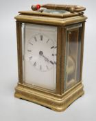 A late 19th century French engraved brass repeating carriage clock