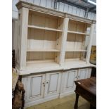 A modern George III style painted library bookcase, width 220cm depth 53cm height 208cm