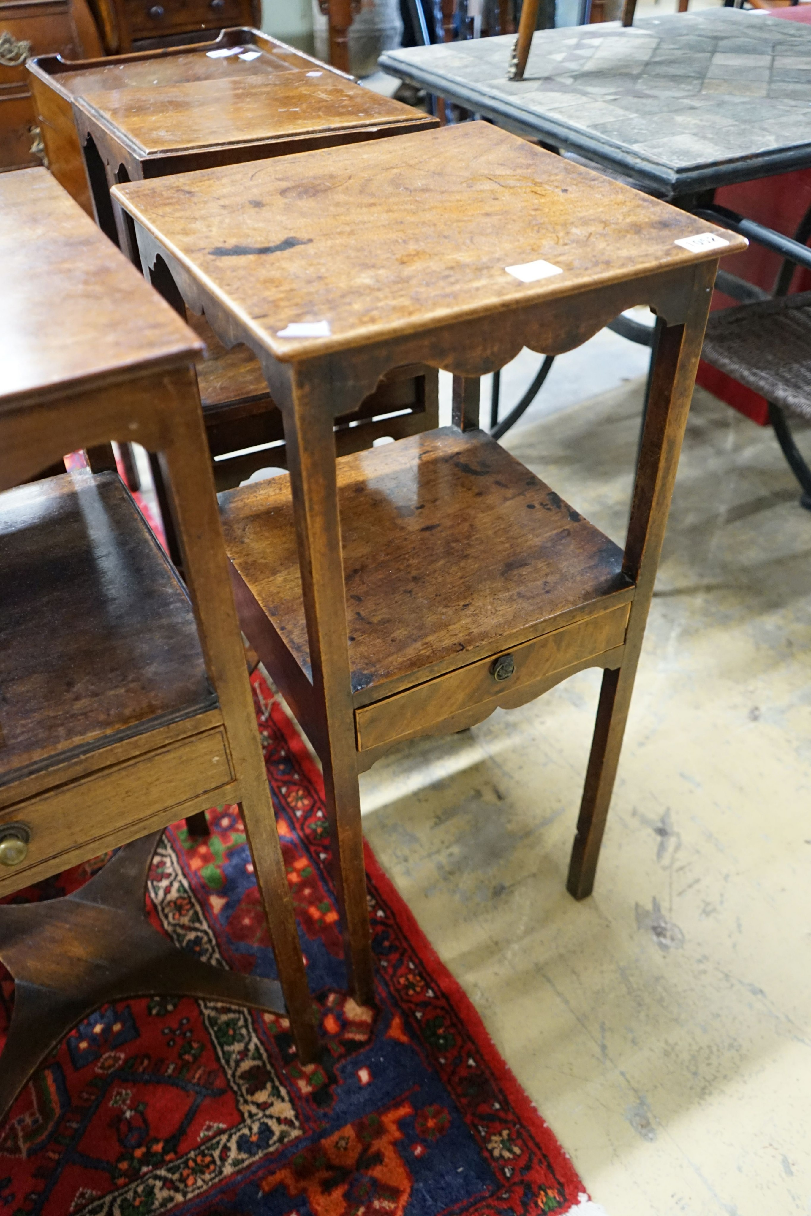 Four George III and later mahogany two tier washstands, largest width 37cm, depth 36cm, height 82cm - Image 4 of 4