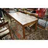 A 19th century French pine and fruitwood rectangular kitchen table, length 200cm, width 79cm, height