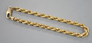 A modern 585 yellow metal rope twist bracelet, 19cm,6 grams.