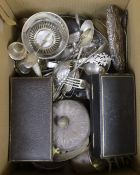 A collection of assorted sterling or silver items, including a cased set of five (ex 6) silver and