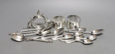 A set of six late Victorian silver coffee spoons, Sheffield, 1884, a set of six early 20th century