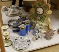 Six mixed Nao and other similar figures, a Homemaker plate, a Carltonware plate, four graduated