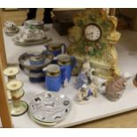 Six mixed Nao and other similar figures, a Homemaker plate, a Carltonware plate, four graduated