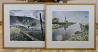 After Eric Ravilious, two limited edition prints, 'Rye Harbour' and 'The Wilmington Giant', 2/950