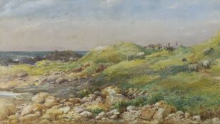 Helen O'Hara (1846-1920), watercolour, Sheep in a coastal landscape, monogrammed and dated 1882,