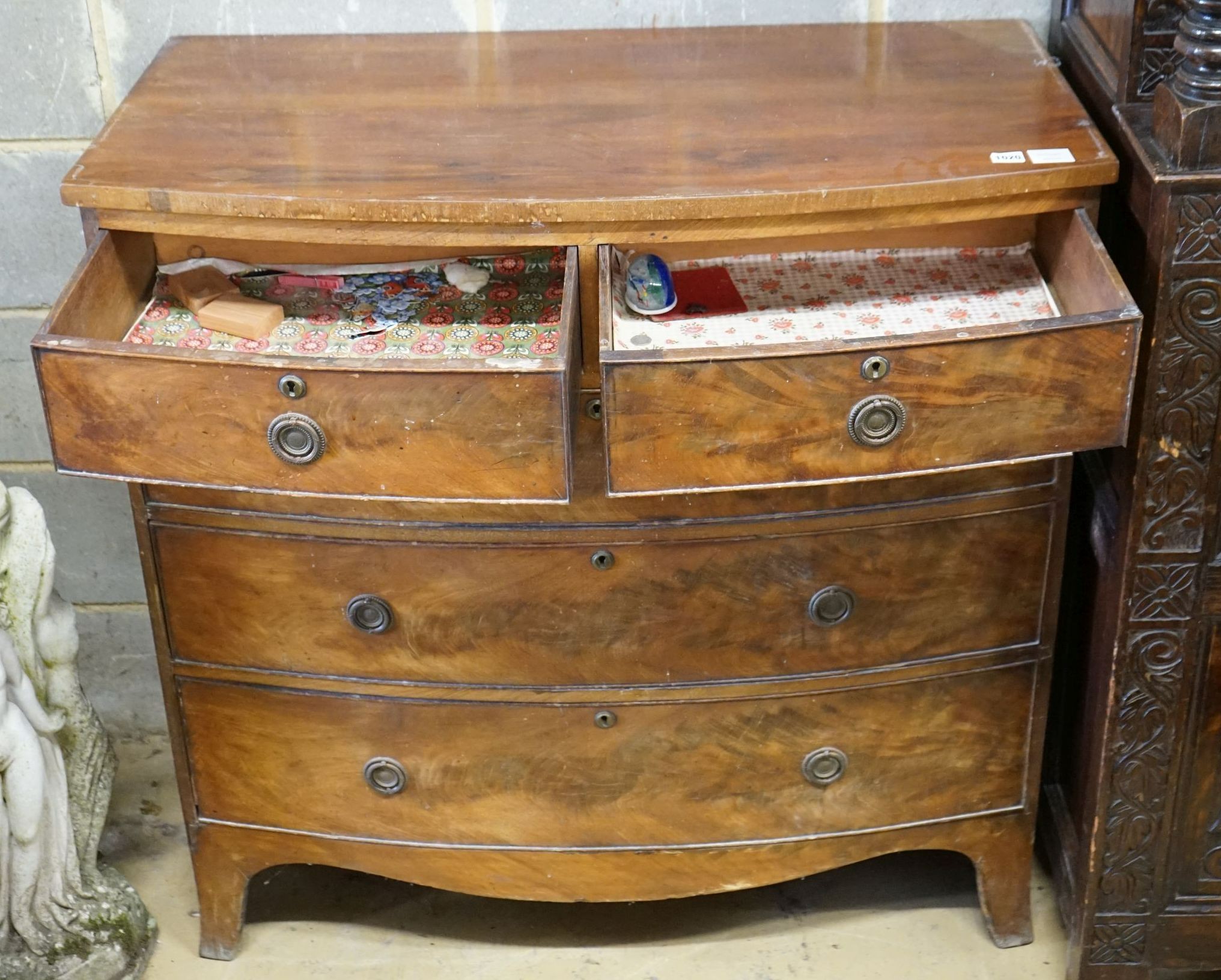 A Regency mahogany bow front chest, width 104cm, depth 51cm, height 105cm - Image 3 of 3