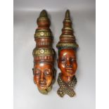 Two German Achatit wall masks - 46cm tall