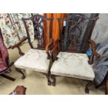 A pair of Chippendale revival mahogany elbow chairs, width 60cm, depth 50cm, height 102cm