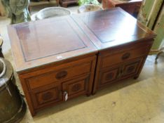 A pair of Chinese carved hardwood low cabinets, width 56cm, depth 56cm, height 56cm