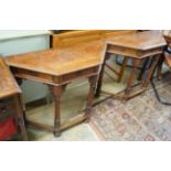 A pair of early 20th century carved mahogany console tables, width 89cm, depth 34cm, height 75cm