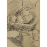 Sir Matthew Smith (1879-1959), pencil on paper, Still life of fruit in a bowl, label of