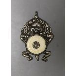 Tibetan ivory inset white metal pendant 9cm