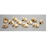 A set of 12 Japanese ivory zodiac animal netsuke, Taisho/early Showa period, signed