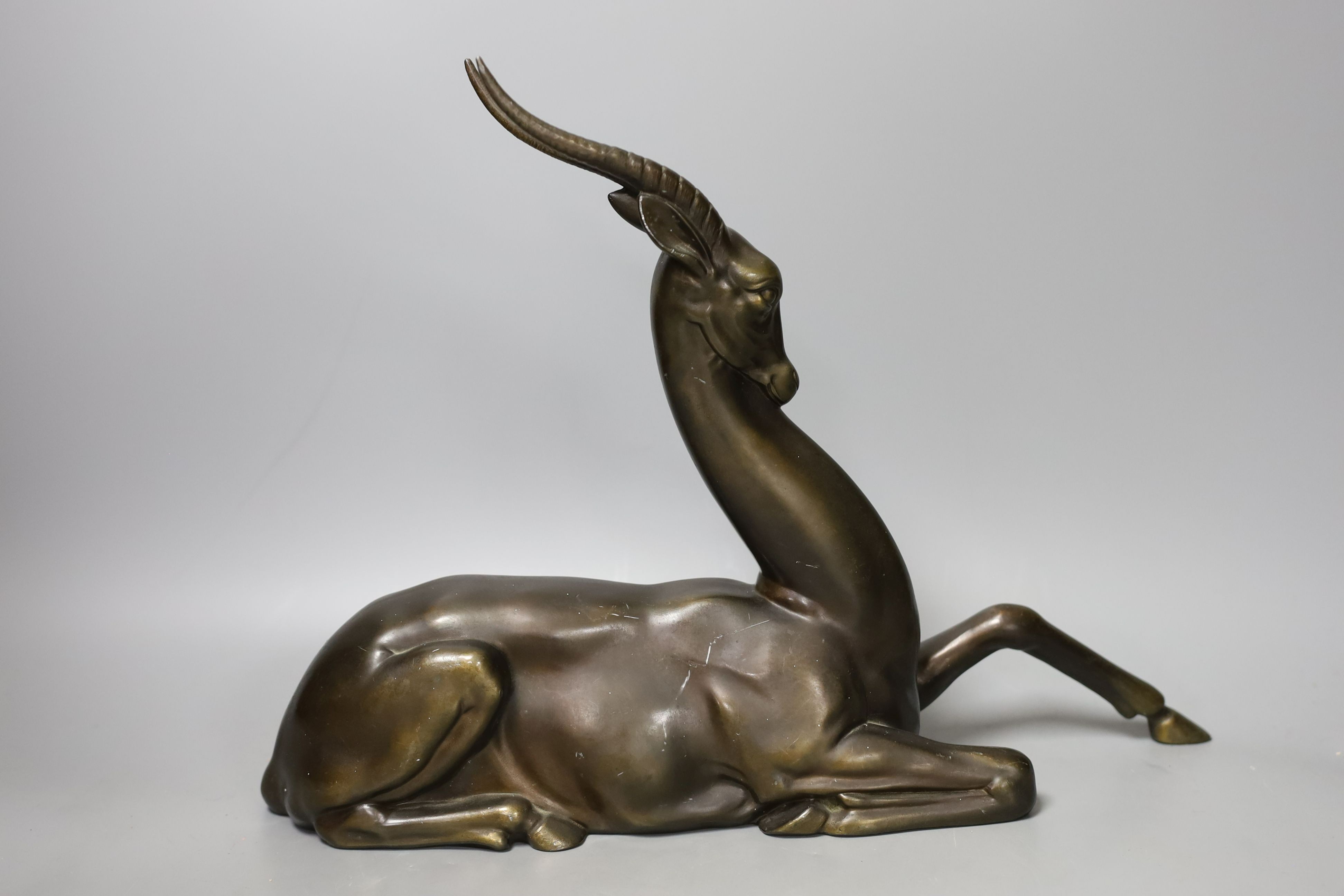 An Art Deco bronze-finished spelter gazelle - 28cm tall - Image 2 of 3