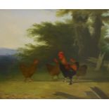 C.B. Newmarch (19th C.), oil on canvas, Chickens in a landscape, signed and dated 1858, 49 x 59cm