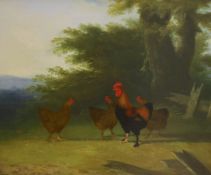 C.B. Newmarch (19th C.), oil on canvas, Chickens in a landscape, signed and dated 1858, 49 x 59cm