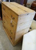 An early 19th century pine "Scottish Press" with hinged top over two drawers, width 92cm, depth