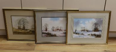 Lewis Howe-Bennett (b.1936), three watercolours, Landscapes in winter, signed, largest 25 x 36cm