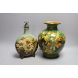 A Doulton Burslem vase, by Margaret M Armstrong and a French art pottery flagon with flower design