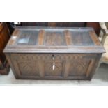 A country oak panelled coffer, length 102cm, depth 48cm, height 52cm