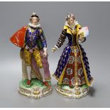 A pair of French porcelain court figures - 25cm tall
