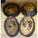 A collection of 13 Bretby chinoiserie wall plaques, largest 35cm diameter