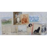 A group of assorted unframed watercolours and drawings including works by Arthur Hayward and Mary