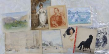 A group of assorted unframed watercolours and drawings including works by Arthur Hayward and Mary