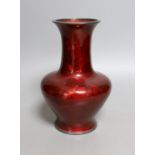 A Japanese red Ginbari enamel vase, by Ando, Taisho period, marked to base - 19cm tall, probably