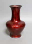 A Japanese red Ginbari enamel vase, by Ando, Taisho period, marked to base - 19cm tall, probably