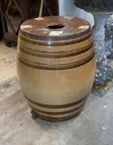 A large Victorian Doulton Lambeth salt glazed barrel, diameter 50cm, height 70cm