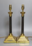 A pair of Corinthian column table lamps - 43cm tall