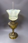 An oil lamp with vaseline glass shade - 56cm tall