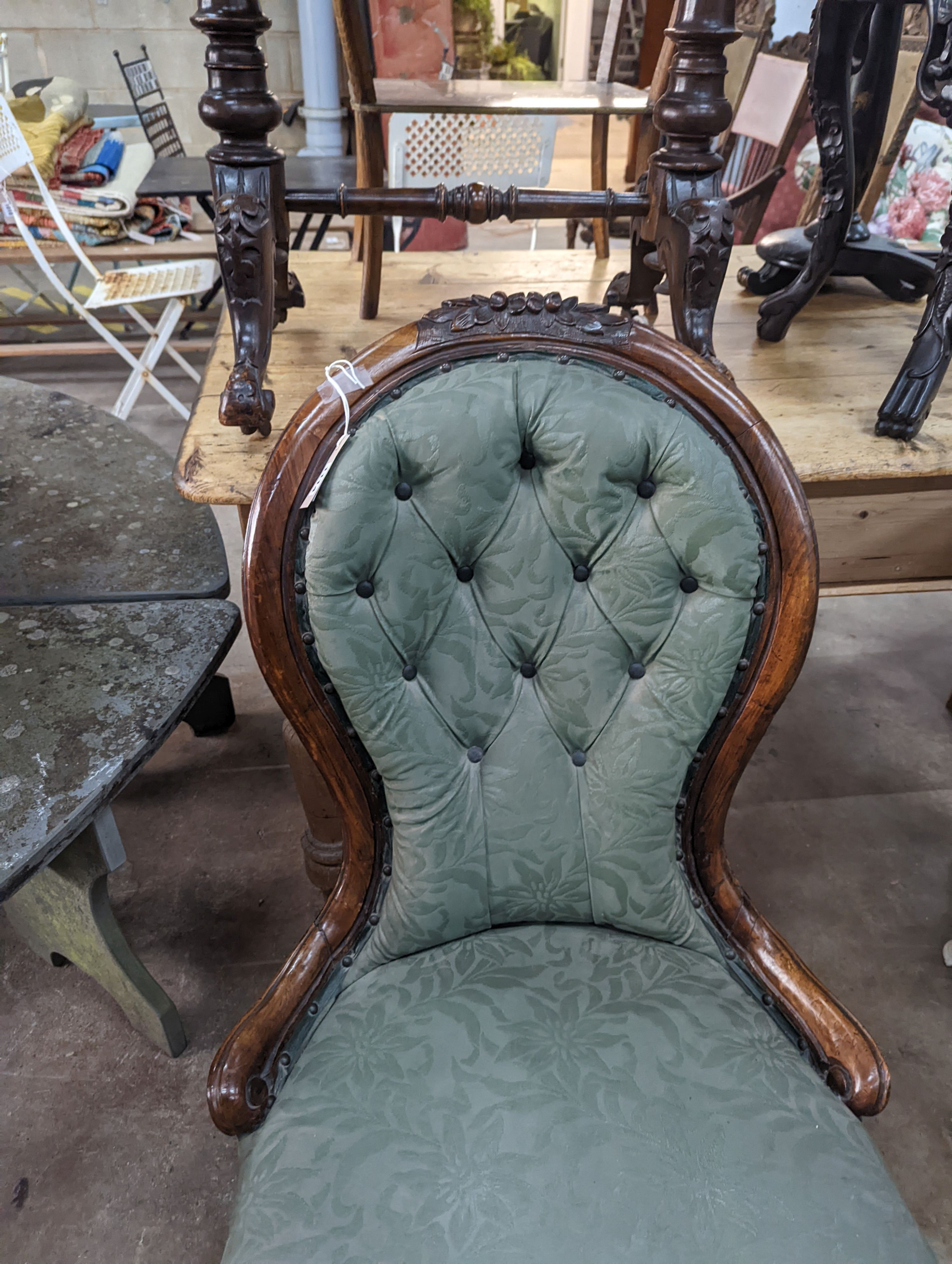 A Victorian walnut spoon back nursing chair - Image 2 of 4