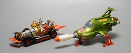 Vintage Dinky Toy “Chitty Chitty Bang Bang” with figures and “UFO Interceptor”, 19.5 cms long.