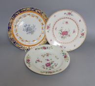 An early 19th century Chinese enamelled porcelain plate and two 18th-century Chinese export